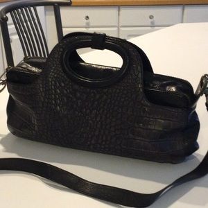 Croc embossed charcoal leather handbag
